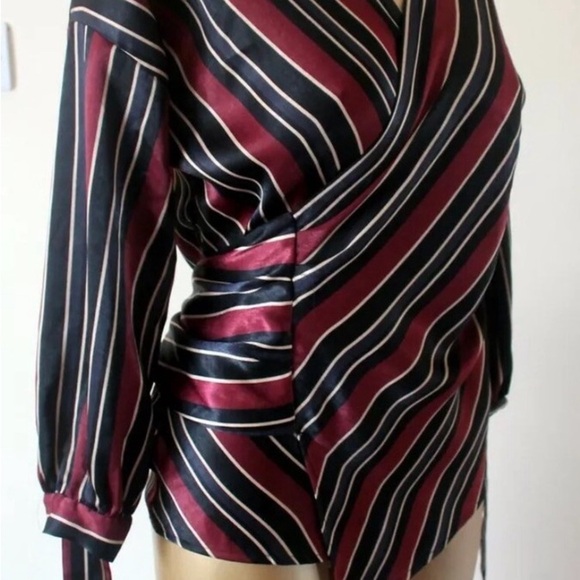 ZARA | Silky Satin Red Black Stripe Kimono Style Wrap - Picture 10 of 16